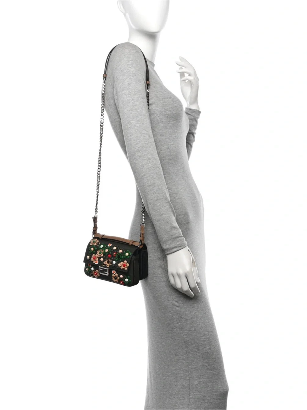 Blue Floral Embellished Leather Crossbody Bag - Unbranded